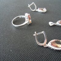 НАМАЛЕН  НОВ  Сребърен комплект със султанит - обеци, пръстен , медальон, снимка 4 - Бижутерийни комплекти - 34266354
