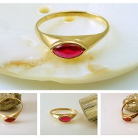 Продаден!Златен пръстен с рубин, форма маркизет 1.82 грама, размер №59, снимка 1 - Пръстени - 41606274