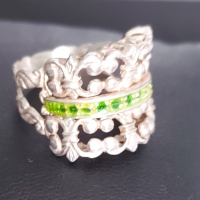 Винтидж / Стар сребърен пръстен със зелен емайл / проба 925 , снимка 10 - Пръстени - 44581893