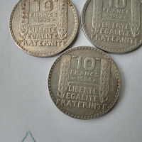лот сребърни 10 франка 1932 , 1933, 1934 Франция, снимка 2 - Нумизматика и бонистика - 44759783