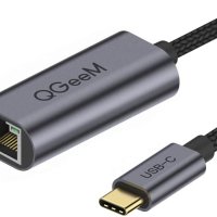 QGeeM USB C към Ethernet адаптер, Gigabit Ethernet , Thunderbolt 3 към RJ45 LAN , снимка 1 - Мрежови адаптери - 41608300