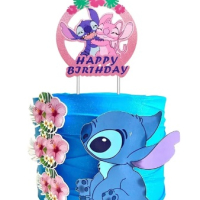 Лило и Стич stitch Happy Birthday картонен топер украса за торта декор парти рожден ден, снимка 1 - Други - 44768456