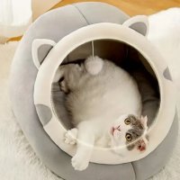 Пухкаво легло за котки с розови уши и играчка, пещера за вашата котка, снимка 3 - За котки - 44437655