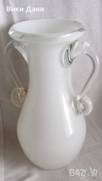 ваза Морано прозрачна бяла с дръжки, снимка 1