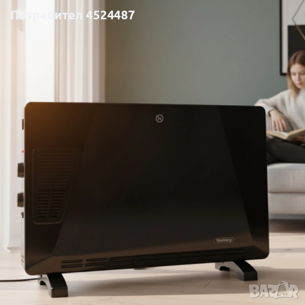 Конвекторен отоплител Rosberg – 2500W, 3 степени, с вентилатор, защита от прегряване (бял или черен), снимка 1