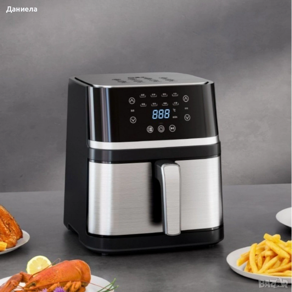 Електрически фритюрник с капацитет 10L – неръждаема стомана, 1350W, автоматично изключване, снимка 1