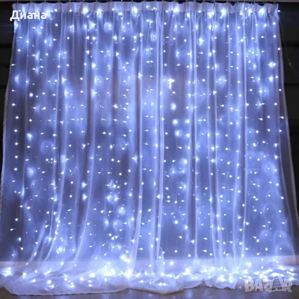 Коледна завеса от лампички / Цветове - Студено бяло, топло бяло, шарено 320лед светлини, снимка 1