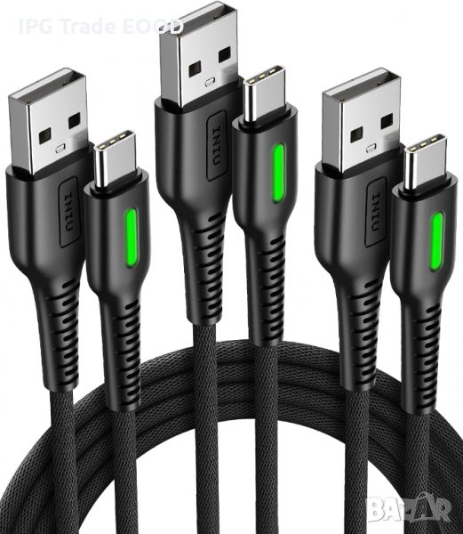 3.1A QC USB Type C кабел 0,5 и 3 метра с подсветка бързо зареждане, снимка 1