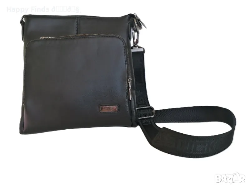 здрава удобна черна кожена чанта, снимка 1