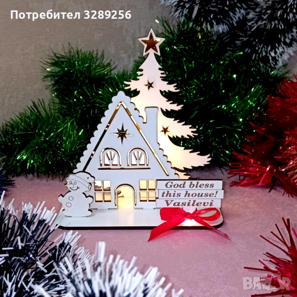 Коледен подарък семеен персонализиран, име, Коледа, украса, декорация, светлина, лампички, семейство, снимка 1