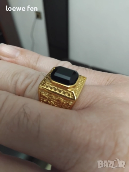 Мъжки пръстен неръждаема стомана масивен позлатен, снимка 1