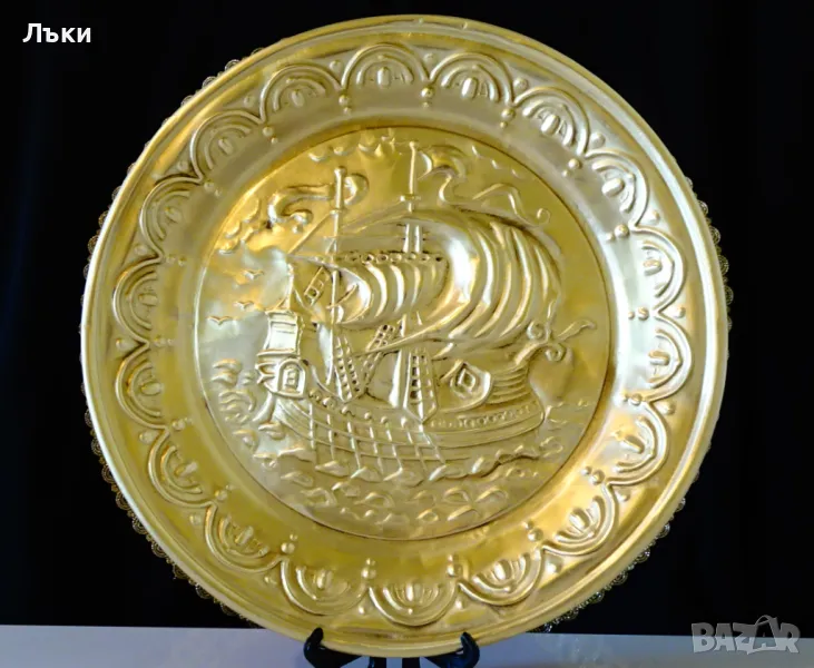 Английско месингово пано,чиния за стена Кораб. , снимка 1