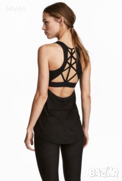 Нов -35% H&M спортен потник с декоративен гръб S размер черен меланж, снимка 1