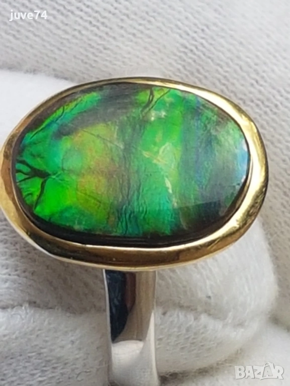 СРЕБЪРЕН ПРЪСТЕН С АМОЛИТ (АЛБЪРТА, КАНАДА), снимка 1