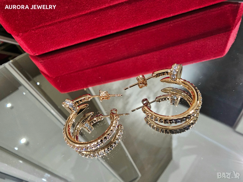 CARTIER Nail Juste un Clou Hoop Rose Gold Diamonds Дамски Обеци Пирон, снимка 1