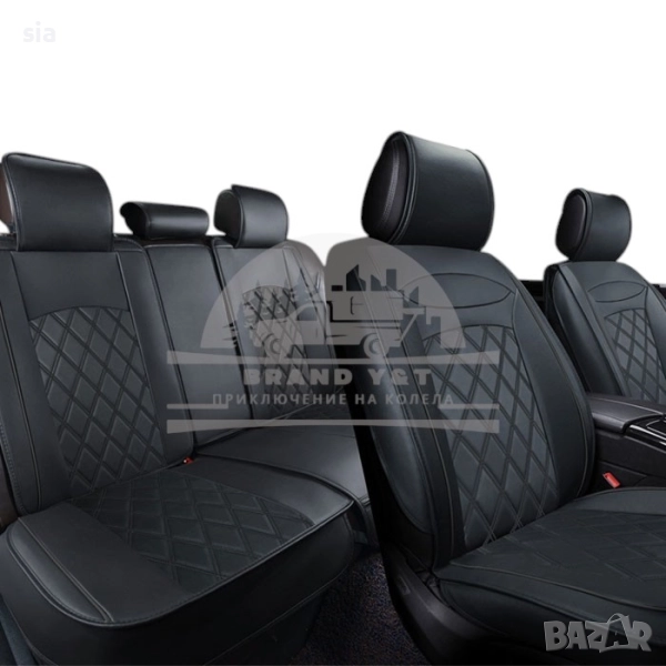 Тапицерия за автомобил от еко кожа, 5 части Черно, снимка 1