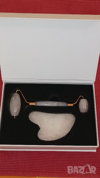 Масажен комплект двустранен ролер и Гуа Ша от Розов кварц. , снимка 1