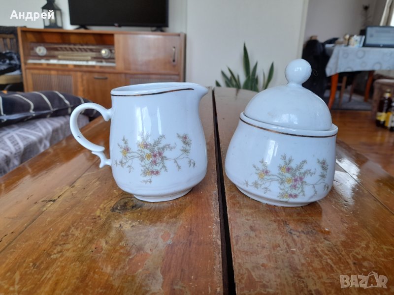Стар порцеланов комплект,захарница,каничка, снимка 1
