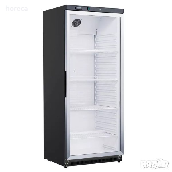 Хладилник 600л - четири регулируеми рафта и стъклена врата /Черен/, снимка 1