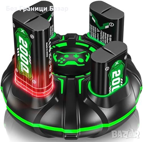 Нова Xbox Зарядна Станция + 4 Батерии 2000mAh за игри геймър, снимка 1