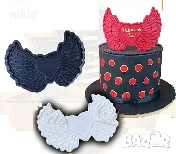 Грамадни отворени крила със сърце силиконов молд форма фондан гипс шоколад декор украса, снимка 1