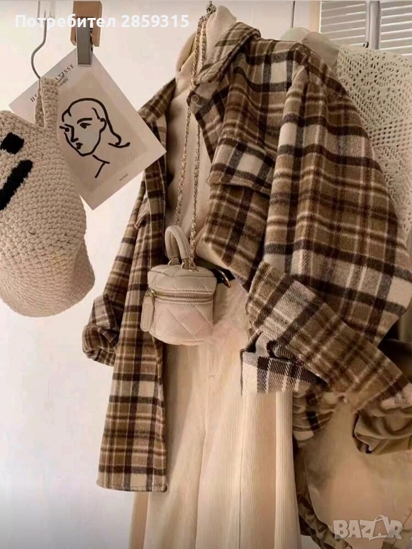 Дамска риза на каре в кафяв цвят - размер M, снимка 1