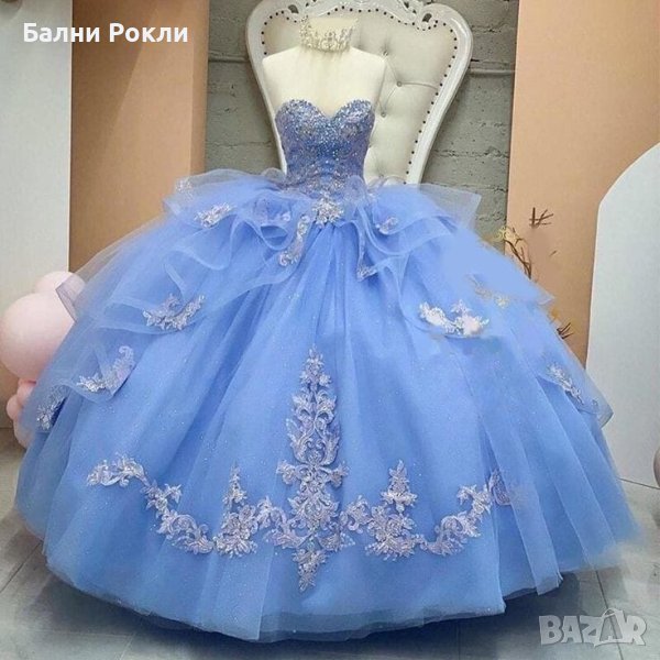 Бална рокля тип Принцеса от тюл с 3 Д апликация, снимка 1
