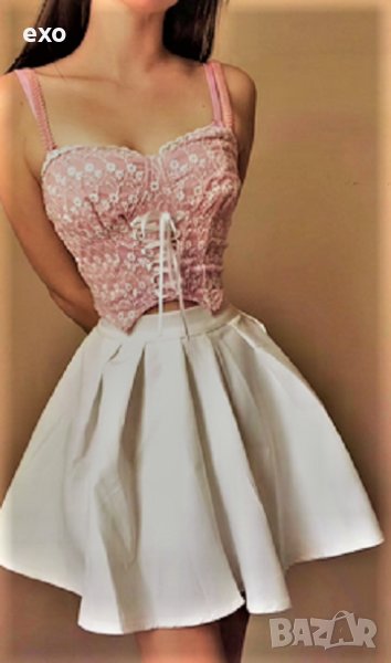 Секси къс топ , розов къс топ с бродерия, секси бюстие , розово бюстие , снимка 1