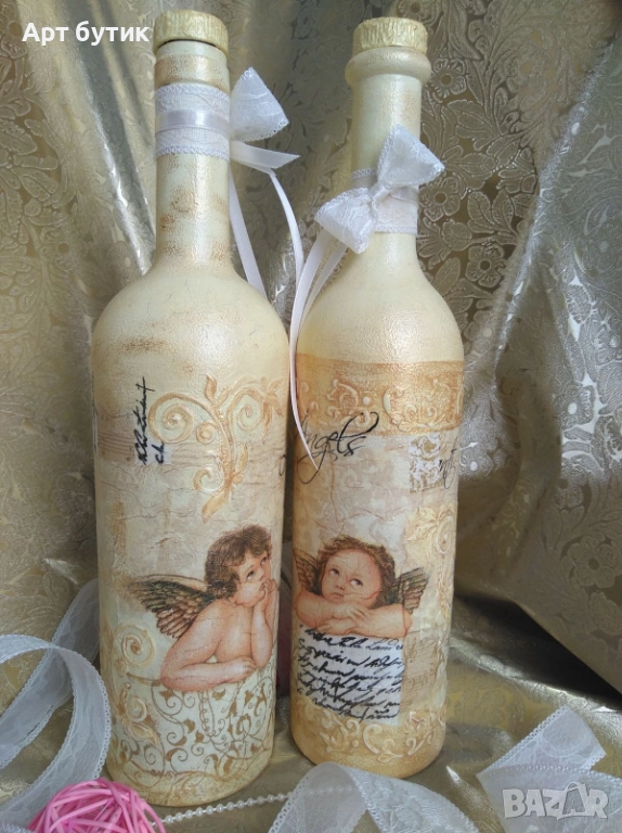 Арт бутилки за ракия за подарък за гости. модел ретро Ангели, снимка 1