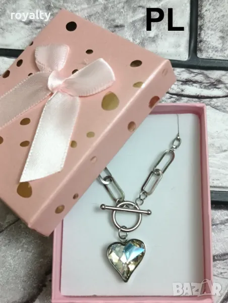 Масивно колие от неръждаема стомана с голям циркони сърце + подаръчна кутия, снимка 1