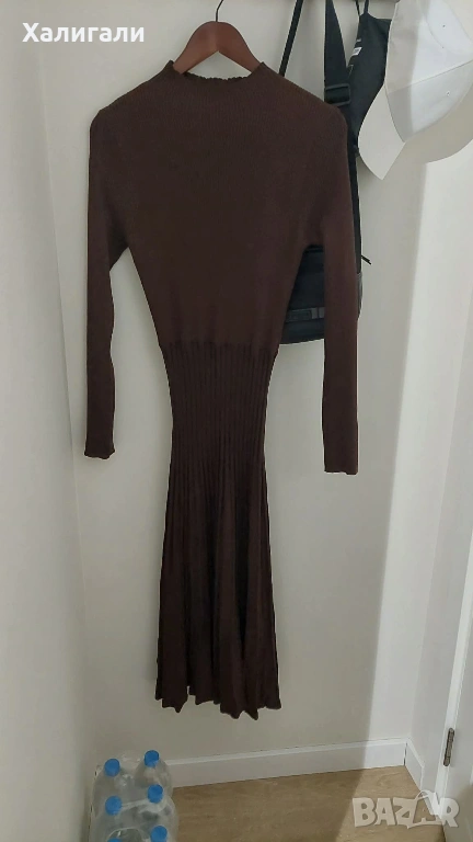 Дълга рокля от фино плетиво в шоколадово кафяво., снимка 1