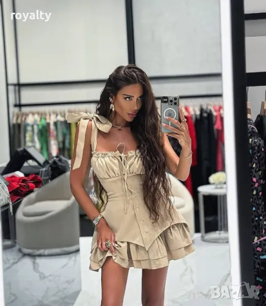 Бежова дамска рокля , снимка 1