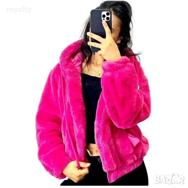 Пухкаво дамско яке в циклама, снимка 1