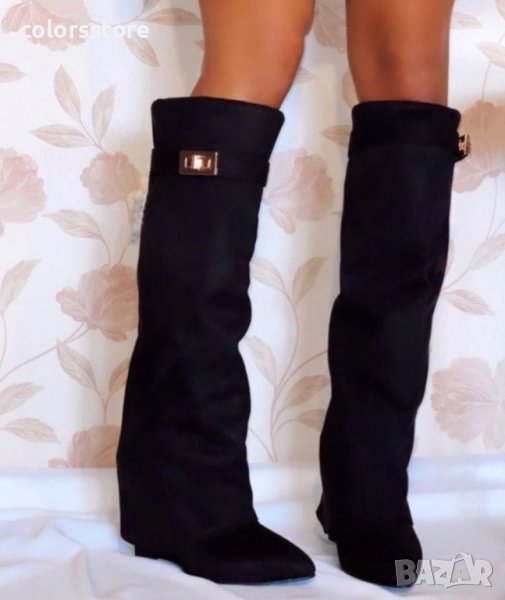 Ботуши на платформа - черен велур - K-40, снимка 1