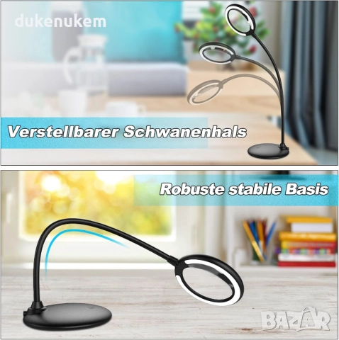 Настолна увеличителна лампа лупа 5X, 28 LED, с тъч управление, снимка 3 - Настолни лампи - 52652220