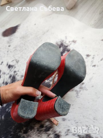Червени сандали на платформа , снимка 7 - Сандали - 41116157