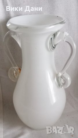 ваза Морано прозрачна бяла с дръжки, снимка 1 - Антикварни и старинни предмети - 38839556