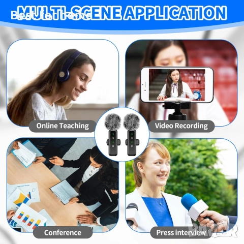 Комплект 2 бр. Безжични микрофони с LED дисплей и Шумопотискане – за iPhone, Android, iPad и PC, снимка 4 - Микрофони - 53211814