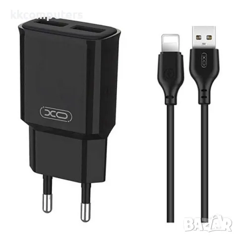 Зарядно/Адаптер 220V / XO-L92C 2.4A / 2xUSB QC 3.0 / + USB - Lightning Кабел / Черен / Баркод : 4564