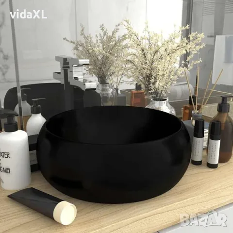 vidaXL Луксозна кръгла мивка, матово черна, 40x15 см, керамика（SKU: 147008）, снимка 2 - Мивки - 56135386