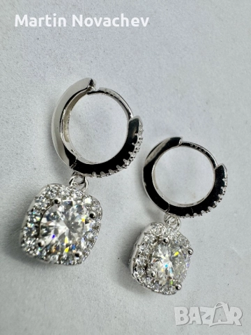 Сребърни обеци с мойсанит (Диамант) 1 карат, снимка 7 - Обеци - 52844104