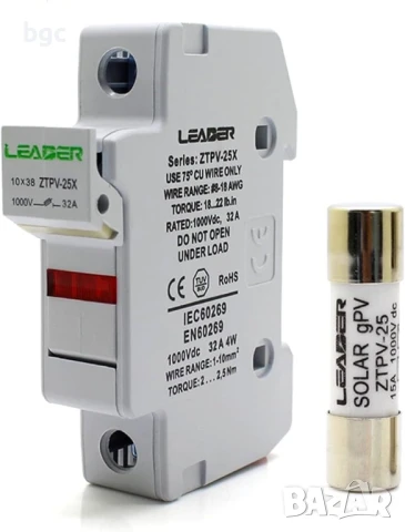 Разединители за Фотоволтаична система 10x38 gPV 1000V DC с бушон за DIN шина , снимка 2 - Друга електроника - 44847708