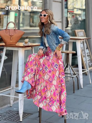 Улична темпераментна дамска дълга пола с щампи и волани, 4цвята , снимка 3 - Поли - 41591749
