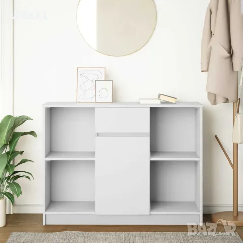 vidaXL Бюфет с чекмеджета, бял, 101x35x76 см, инженерно дърво, снимка 3 - Бюфети - 56148261