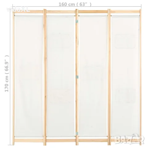 vidaXL Параван за стая, 4 панела, кремав, 160x170x4 cм, текстил, снимка 7 - Паравани - 56146448