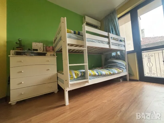 Двуетажно легло бяло, масив, снимка 1