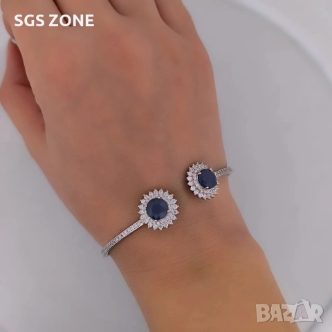 стилна сребърна гривна със сапфир, снимка 8 - Гривни - 52748969