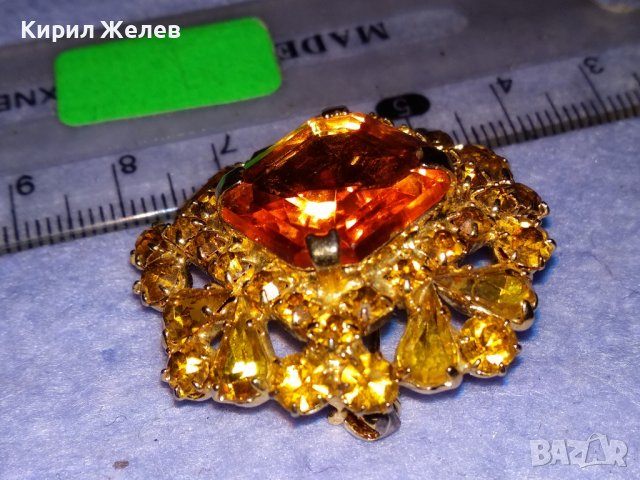 СТАРА ПОЗЛАТЕНА СКЪПОЦЕННА РЕТРО БРОШКА ЧЕХОСЛОВАЦИЯ с ФАСЕТИРАНИ ЮВЕЛИРНО КАМЪНИ ЦИТРИН 36460, снимка 6 - Антикварни и старинни предмети - 39941253
