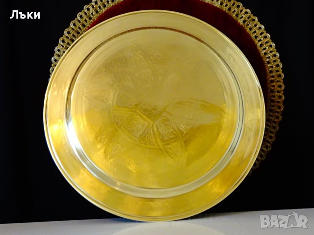Арабски бронзов поднос със сребро и мед. , снимка 8 - Антикварни и старинни предмети - 39781288