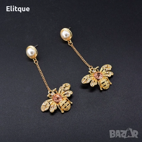 Златни обеци с висулка пчела А206, снимка 6 - Обеци - 52813015